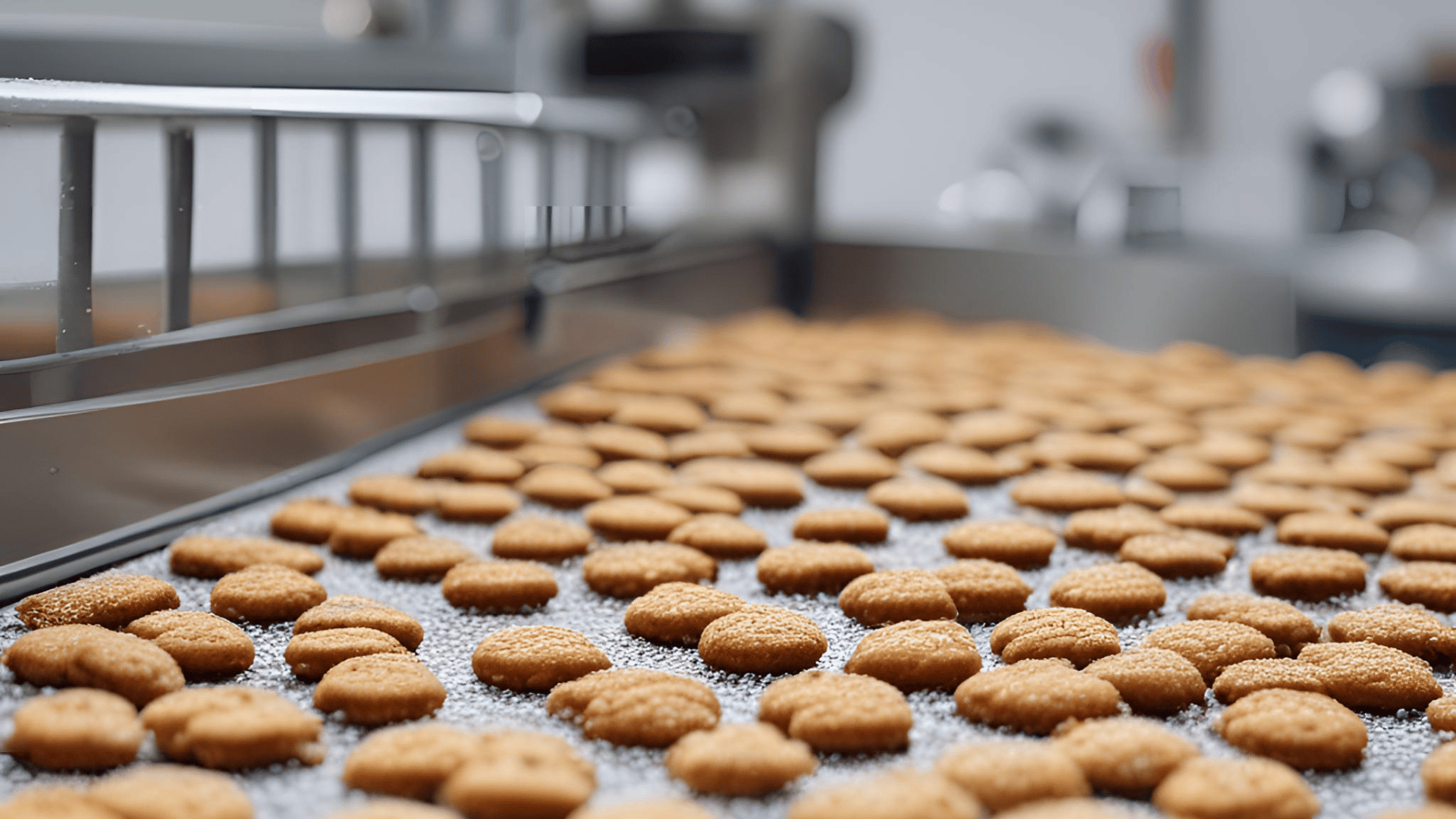 Biscuits being food sprayed with sprinkles and glazes